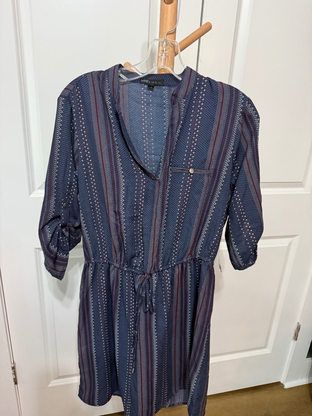 Bebop Navy & Red Boho Shirt Dress NWT Size Large Roll-Tab Sleeves